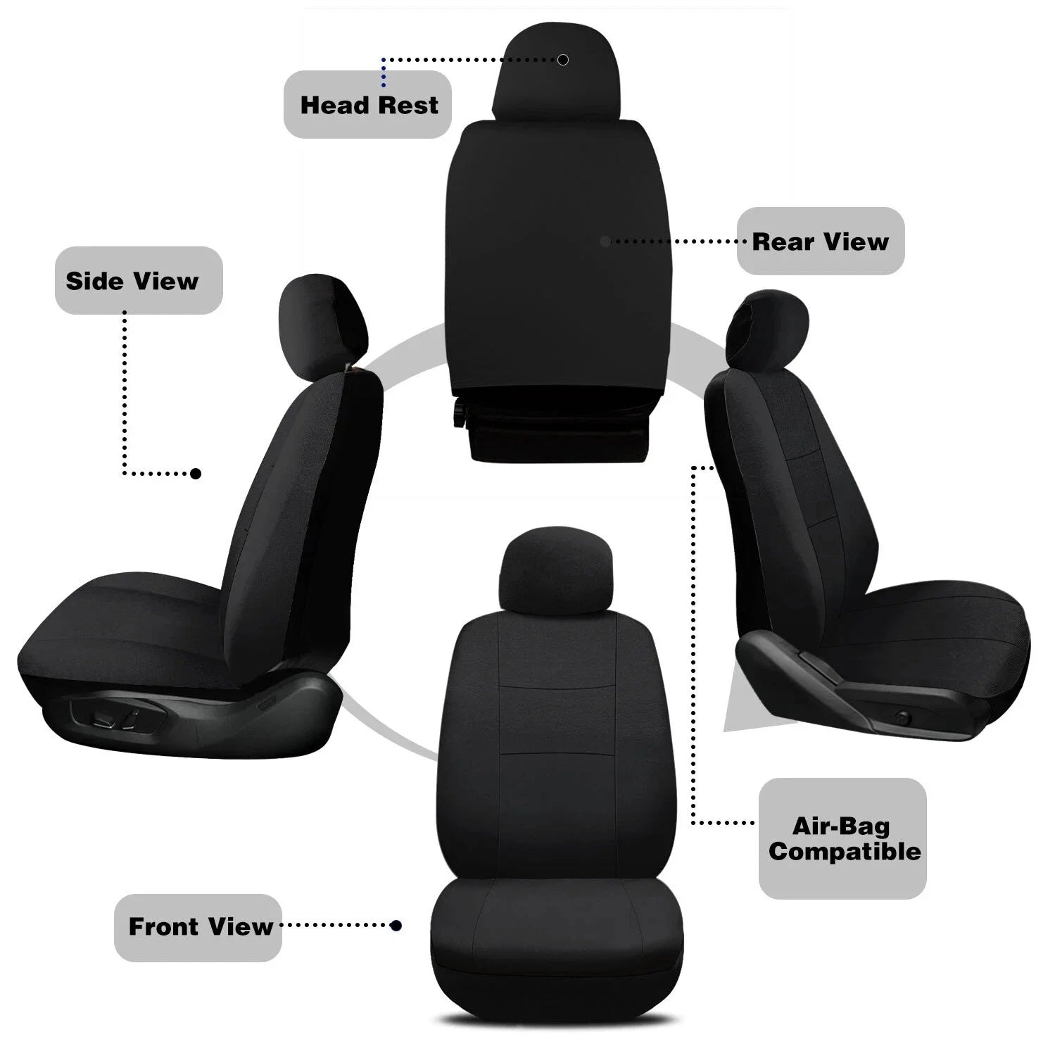 Housses de Siège Auto Universelles 5 Places (Kit 9 Pièces)