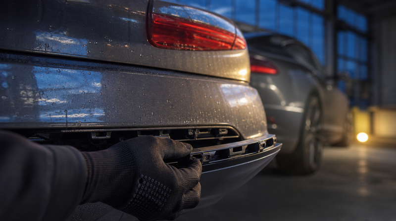 Calandre noir brillant présentée devant le pare-chocs avant, sur une berline sportive — Calandre de voiture
