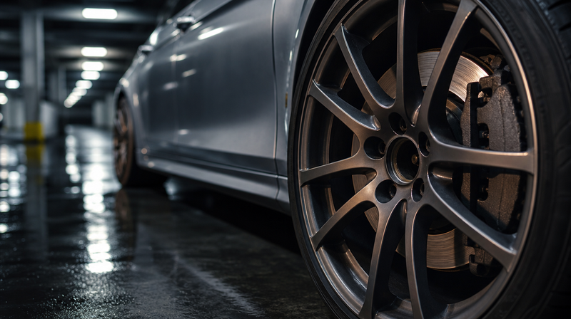 Disque de frein avant inspecté à travers les rayons de la jante, sur un break premium — Fiabilité du moteur diesel BMW M47