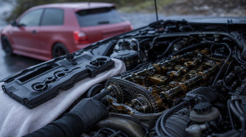 Compartiment moteur ouvert, cache-moteur déposé sur un chiffon, sur une compacte sportive — Mercedes CLA C118 d'occasion