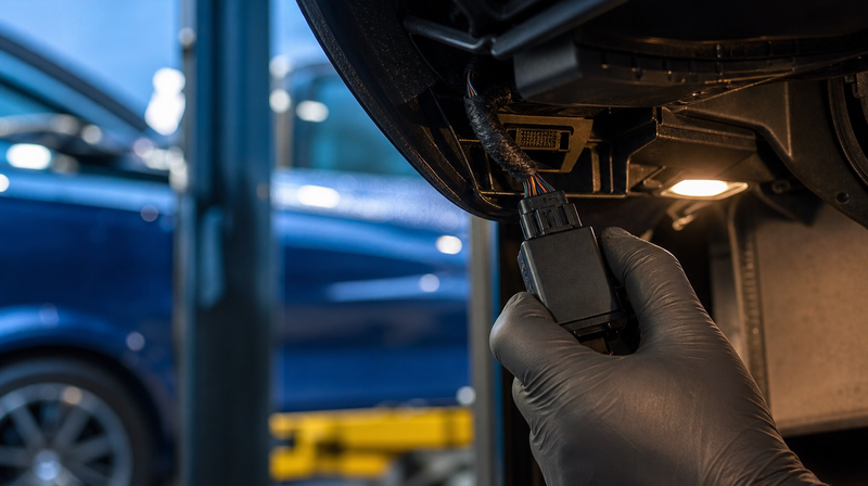 Module plug and play branché sous le tableau de bord, sur une berline sportive — Message d'erreur "groupe propulseur" BMW