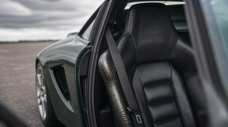 Bourrelet du siège conducteur en cuir marqué par l'usage, sur une voiture de sport — Audi R8 d'occasion