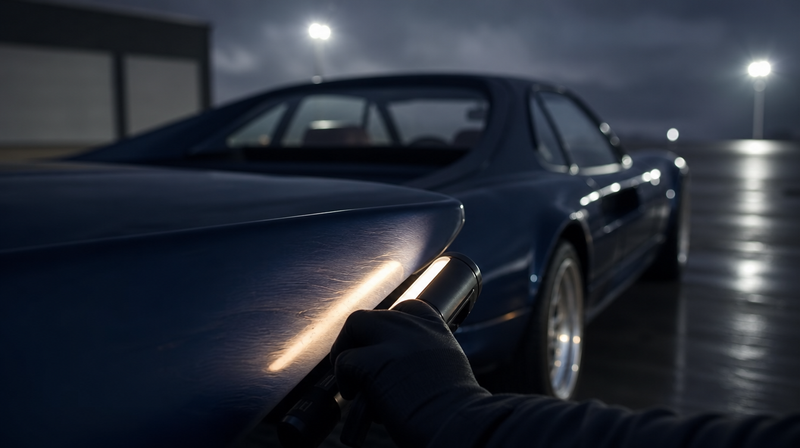 Baladeuse d'inspection promenée le long de l'aile arrière, sur une voiture de sport — Mercedes-AMG GT d'occasion
