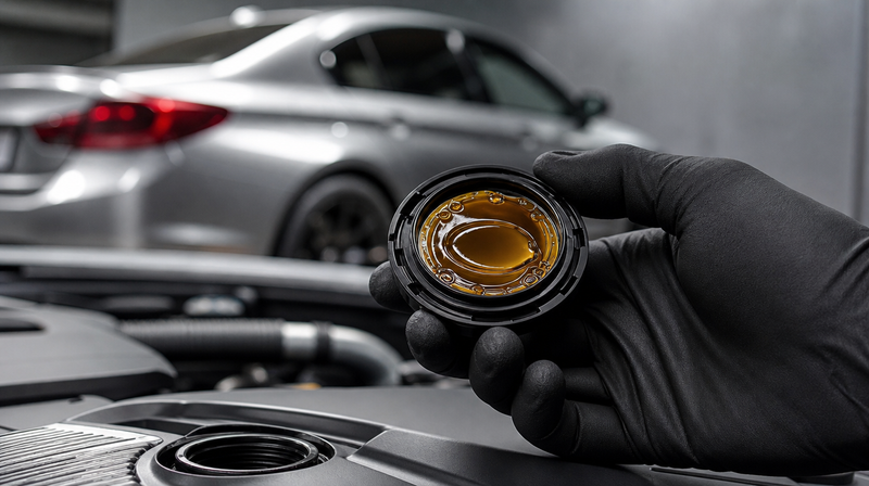 Bouchon de remplissage d'huile soulevé, huile propre en dessous, sur une berline sportive — BMW M135i / M140i d'occasion