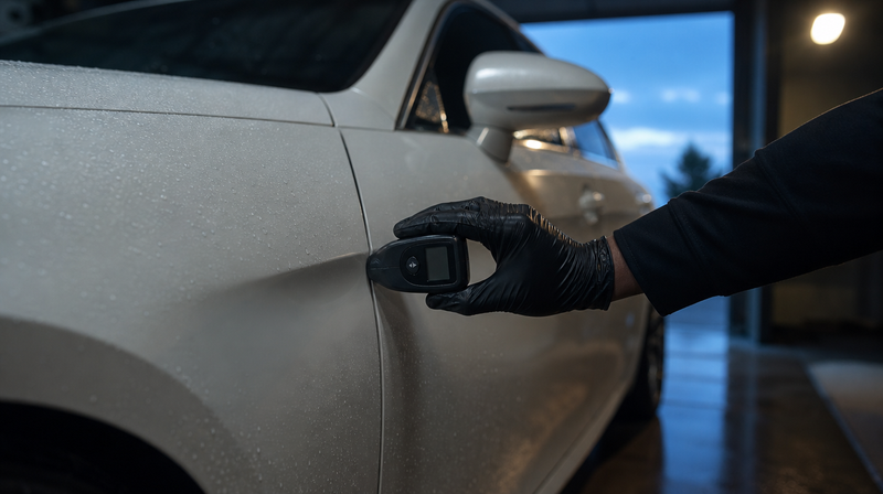 Jeu de caisse contrôlé à la jauge d'épaisseur de peinture, sur une berline sportive — Audi RS7 C7 d'occasion