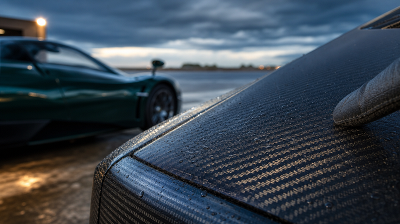 Macro du tissage carbone 3K sous vernis brillant, sur une voiture de sport — Élargisseurs d'ailes Lamborghini Urus et supercars