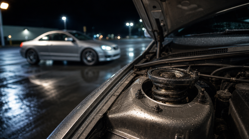 Coupelle de suspension observée sous le capot ouvert, sur un coupé premium — BMW M8 F91/F92 d'occasion