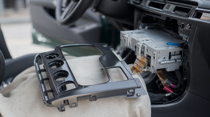 Enjoliveur de console démonté à la spatule, faisceau apparent, sur une berline sportive — Voyants tableau de bord Mercedes