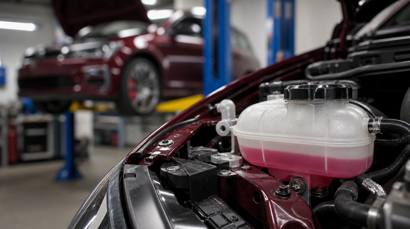 Vase d'expansion translucide et liquide de refroidissement propre, sur une compacte sportive — Ford Focus RS d'occasion