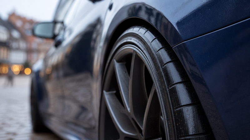Boulon de roue serré à la clé dynamométrique sur une jante multibranches, sur une berline sportive — Jantes BMW 18 pouces