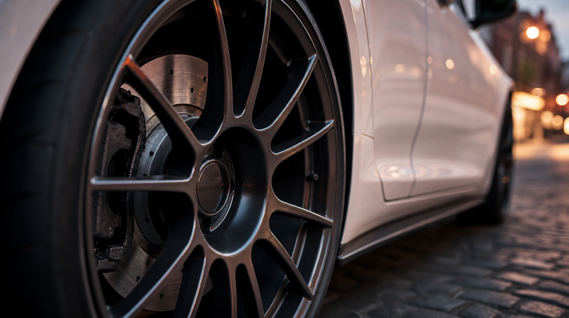 Disque de frein avant inspecté à travers les rayons de la jante, sur une compacte sportive — Volkswagen Golf 6 d'occasion