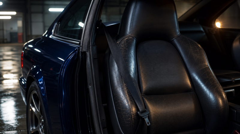Bourrelet du siège conducteur en cuir marqué par l'usage, sur un coupé premium — Audi TT d'occasion