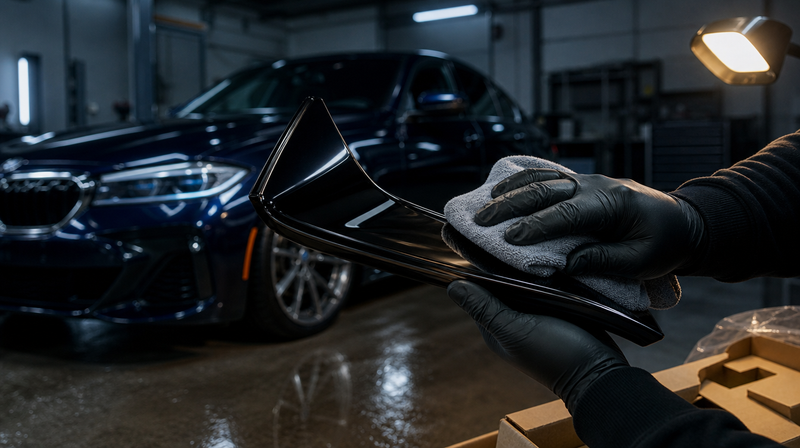Pièces de tuning noir brillant disposées sur un établi, sur une berline sportive — Fiabilité du moteur VW 1.4 TSI 150