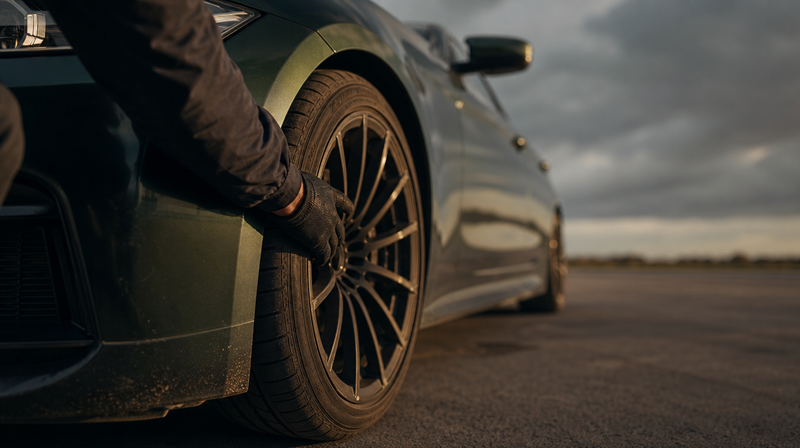 Roue avant secouée pour vérifier le jeu de roulement, sur une berline sportive — Jeep Renegade d'occasion