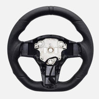 Volant Sport Méplat Chauffant Tesla Model 3 et Model Y 2017-2023 Cuir Perforé Noir