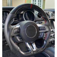 Volant Carbone Hydrographique et Cuir Perforé Couture Rouge Ford Mustang GT EcoBoost GT350 2018-2023