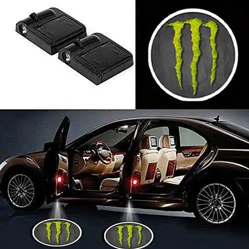 2 Pièces Projecteurs De Porte LED Pour Voiture Logo Monster - vue de face - Becquet Voiture