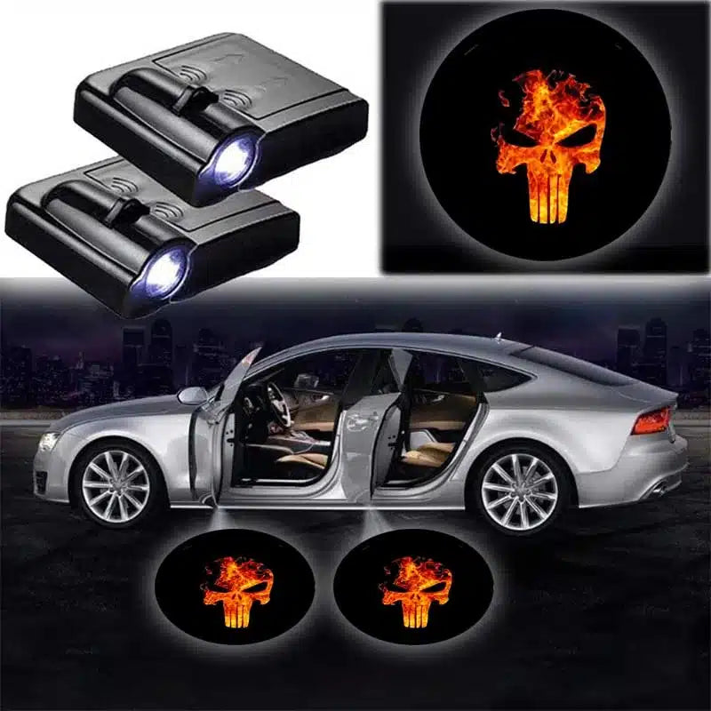 Paire Projecteurs de Porte LED Crâne pour Voiture, 2x Lumineux
