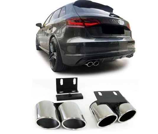 2x Embouts D'échappements Chrome Audi A3 8V 2013-2017 - vue de face - Becquet Voiture