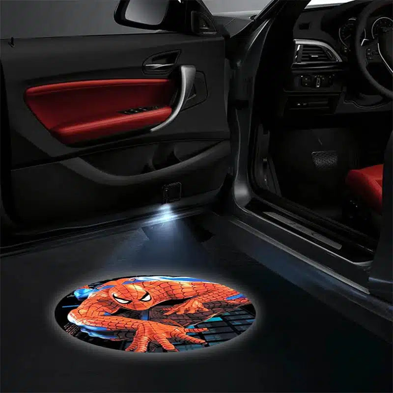 2X Lampes de Porte LED Spiderman pour Portières de Voiture - détail du montage - Becquet Voiture