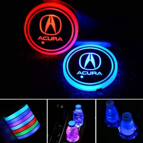 2X Lampes LED de porte-gobelet Acura 7 couleurs changeantes - vue de face - Becquet Voiture