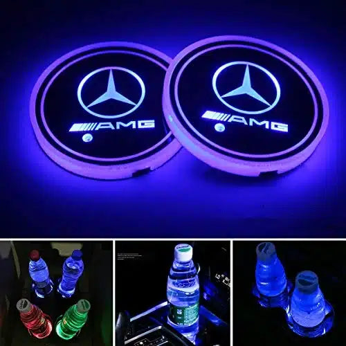 2x Lampes LED Porte-gobelet Mercedes AMG 7 Couleurs Changeantes - vue de face - Becquet Voiture