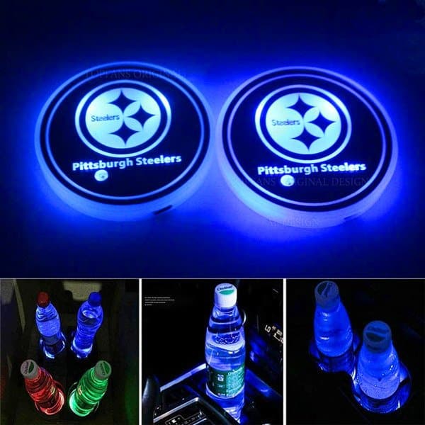 2x Lampes LED Porte-gobelet Pittsburgh Steelers 7 Couleurs Rechargeables - vue de face - Becquet Voiture