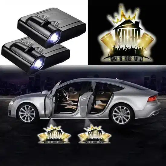 2X Lampes LED Porte Voiture Rois De La Maison Logo - vue de face - Becquet Voiture