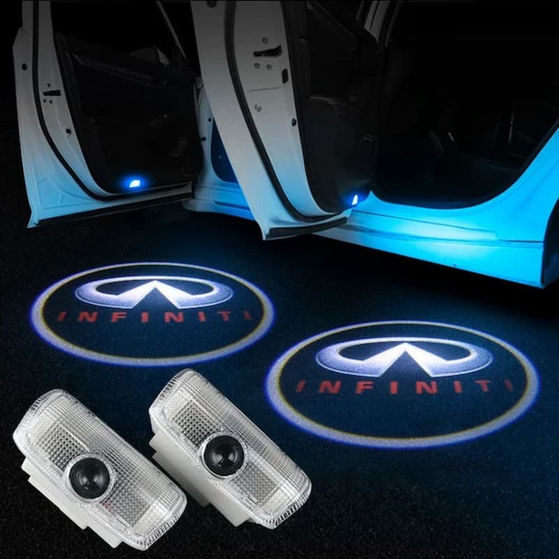 2x Lampes LED Projecteur Logo Infiniti pour Portes de Voiture - vue de face - Becquet Voiture