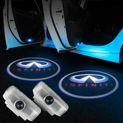 2x Lampes LED Projecteur Logo Infiniti pour Portes de Voiture - vue de face - Becquet Voiture