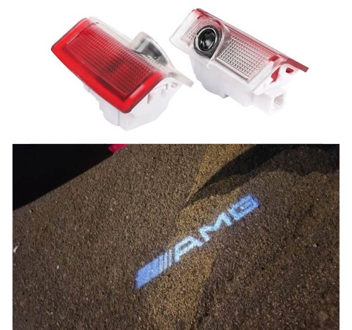 2x Leds de portes Logo "AMG" Mercedes Classe A B - vue de face - Becquet Voiture