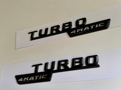 2x Logos Ailes Mercedes Turbo 4Matic - Finition Noir - vue de profil - Becquet Voiture