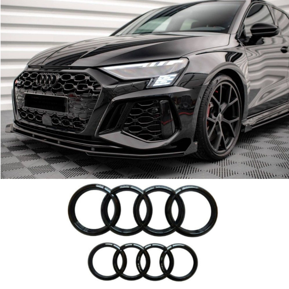 2x Logos Audi Noir Brillant A3 8Y 2020+ - vue de face - Becquet Voiture