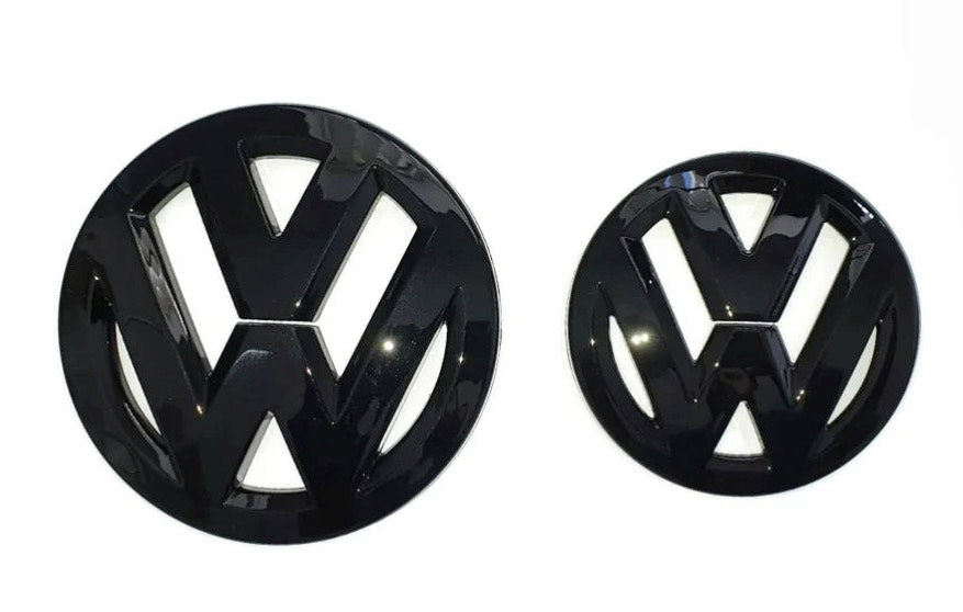 2x Logos Noir Brillant VW Polo 2014-2018 Emblème Avant Arrière - vue de face - Becquet Voiture
