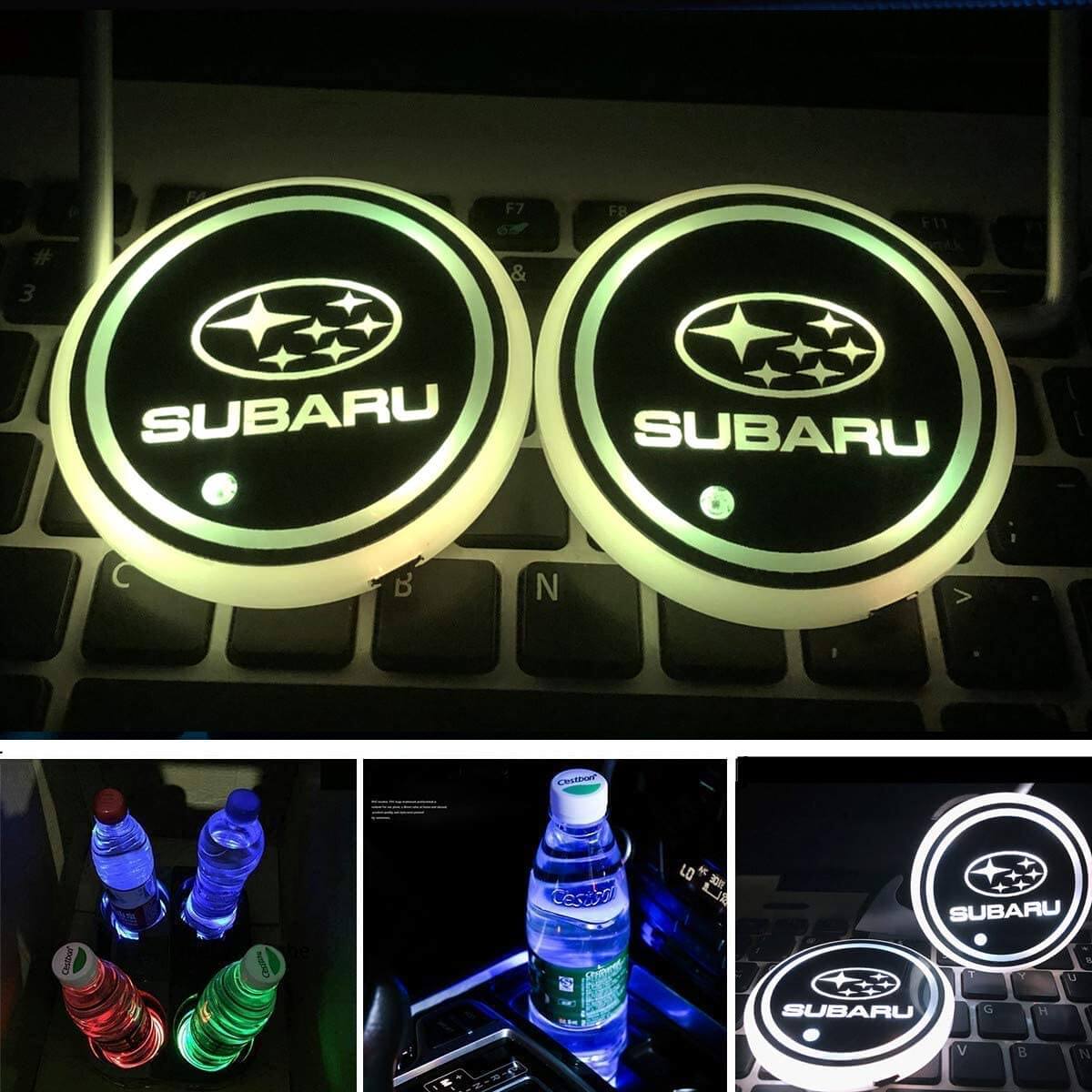 2X Lumières LED Porte-Gobelet Subaru 7 Couleurs Rechargeables - vue de face - Becquet Voiture