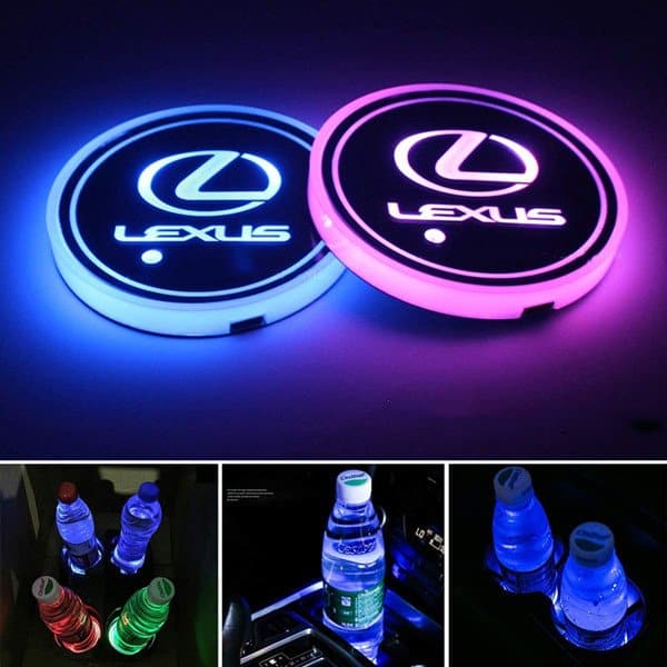 2X Lumières LED pour Porte-gobelet Lexus, 7 Couleurs Changeantes Pack 2 - vue de face - Becquet Voiture