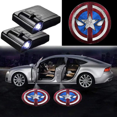 2X Lumières LED Pour Voiture Captain America Logo Projection - vue de face - Becquet Voiture