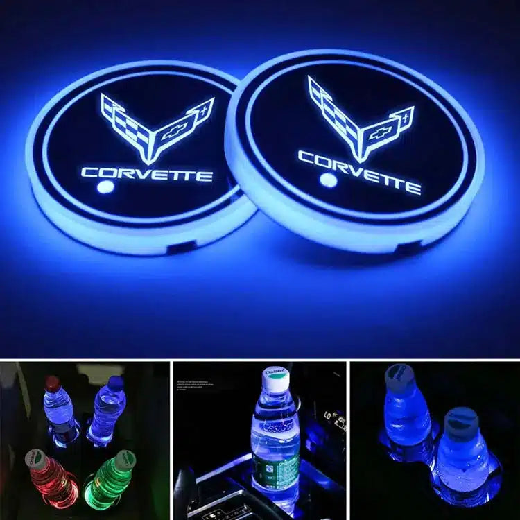 2X Porte Gobelet LED Corvette Avec 7 Couleurs Changeantes - vue de face - Becquet Voiture