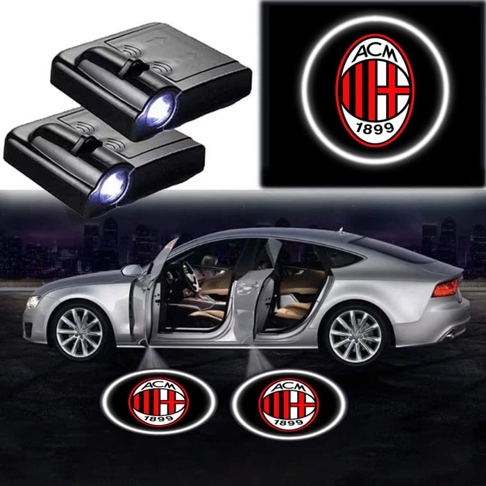 2x Projecteurs de Porte LED AC Milan Logo pour Voiture - vue de face - Becquet Voiture