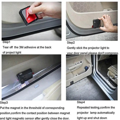 2x projecteurs de porte LED Jeep sans fil avec logo - installé sur véhicule - Becquet Voiture