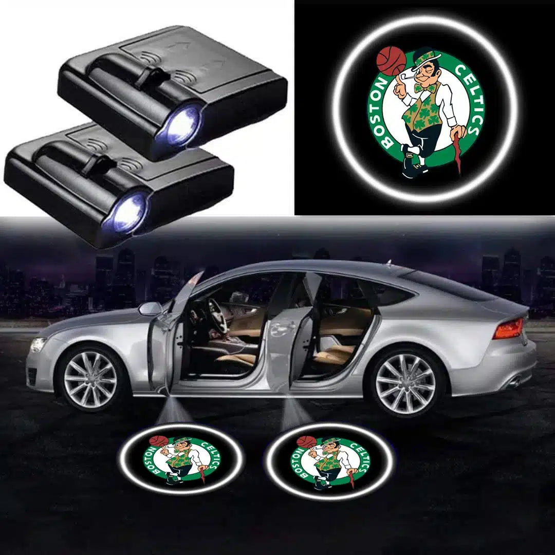 2x Projecteurs de Porte LED Logo Boston Celtics pour Voiture - vue de face - Becquet Voiture