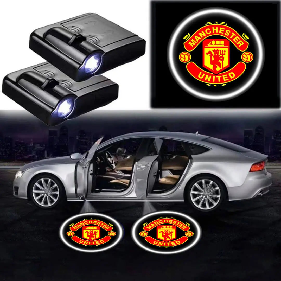 2x Projecteurs de Porte LED Manchester United Projection Logo - vue de face - Becquet Voiture