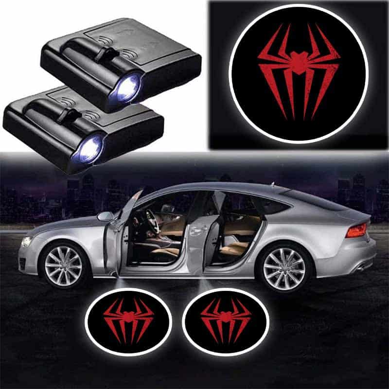 2x Projecteurs de porte LED Marvel Spiderman pour voiture - vue de face - Becquet Voiture