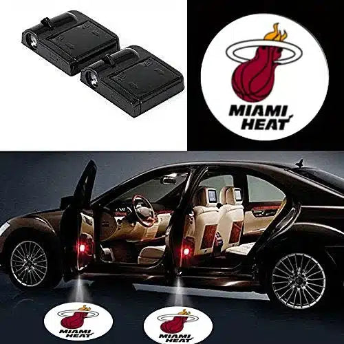 2X projecteurs de porte LED pour voiture logo Miami Heat - packshot studio - Becquet Voiture