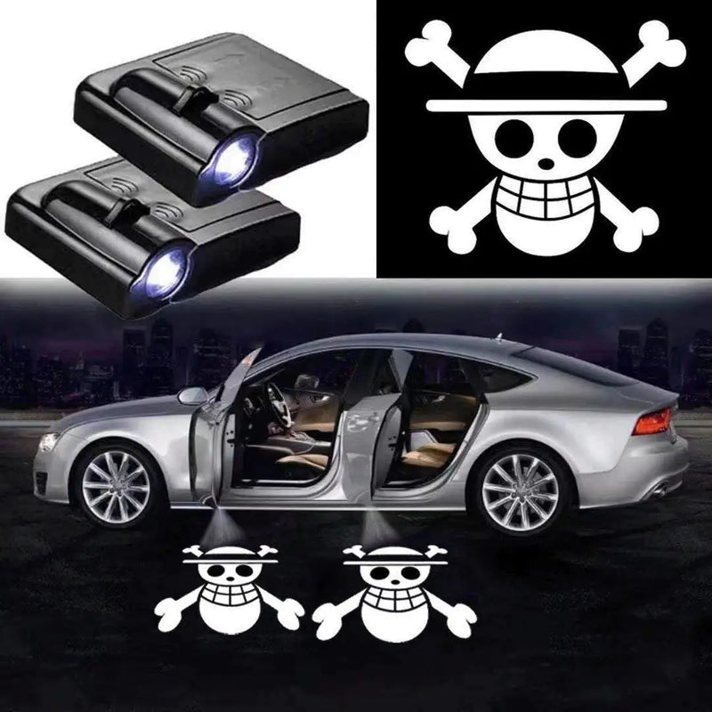 2X Projecteurs De Porte LED Pour Voiture Logo Pirates - vue de face - Becquet Voiture