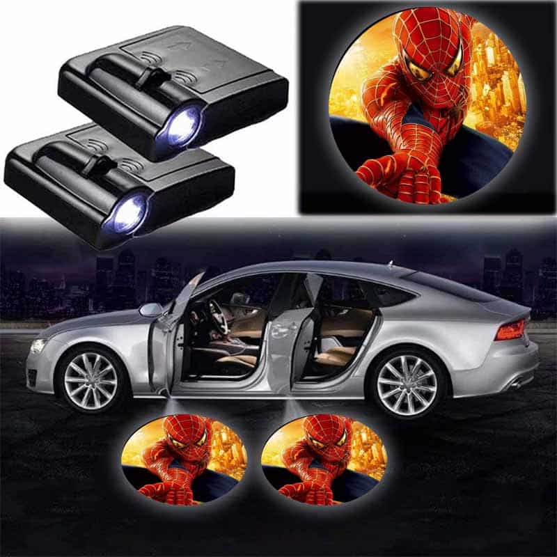 2x Projecteurs de Porte LED Spiderman Marvel projection logo voiture - vue de face - Becquet Voiture