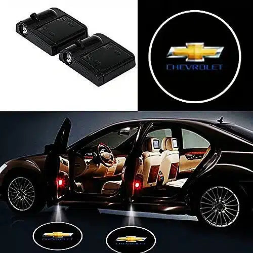 2x Projecteurs LED de Porte Chevy avec Logo Haute Définition - vue de face - Becquet Voiture