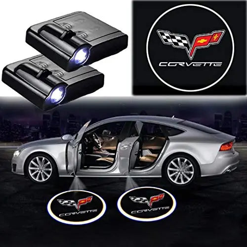 2X Projecteurs LED de Porte Corvette - Logo lumineux haute définition - vue de face - Becquet Voiture