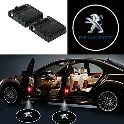 2x Projecteurs LED de Porte Peugeot avec Logo - Kit Voiture - vue de face - Becquet Voiture