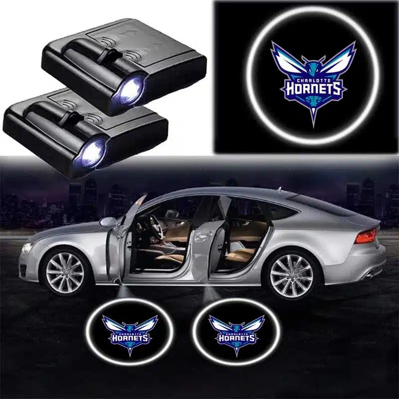 2X Projecteurs LED de Porte Voiture NBA Charlotte Hornets Logo - vue de face - Becquet Voiture